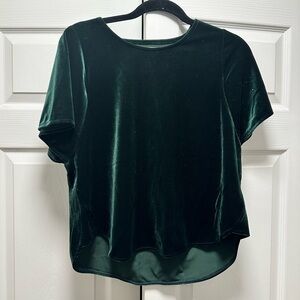 Madewell Dark Green Velvet Short Sleeve Top holiday top